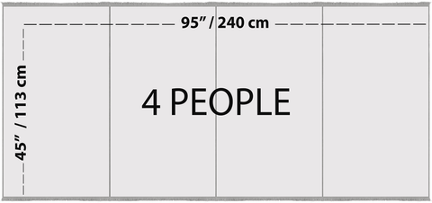 45x95 inches ~ 113x240 cm (4 people)