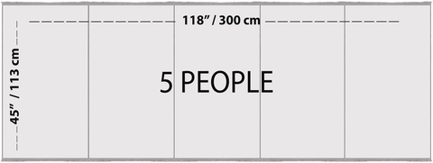 45x118 inches ~ 113x300 cm (5 people)