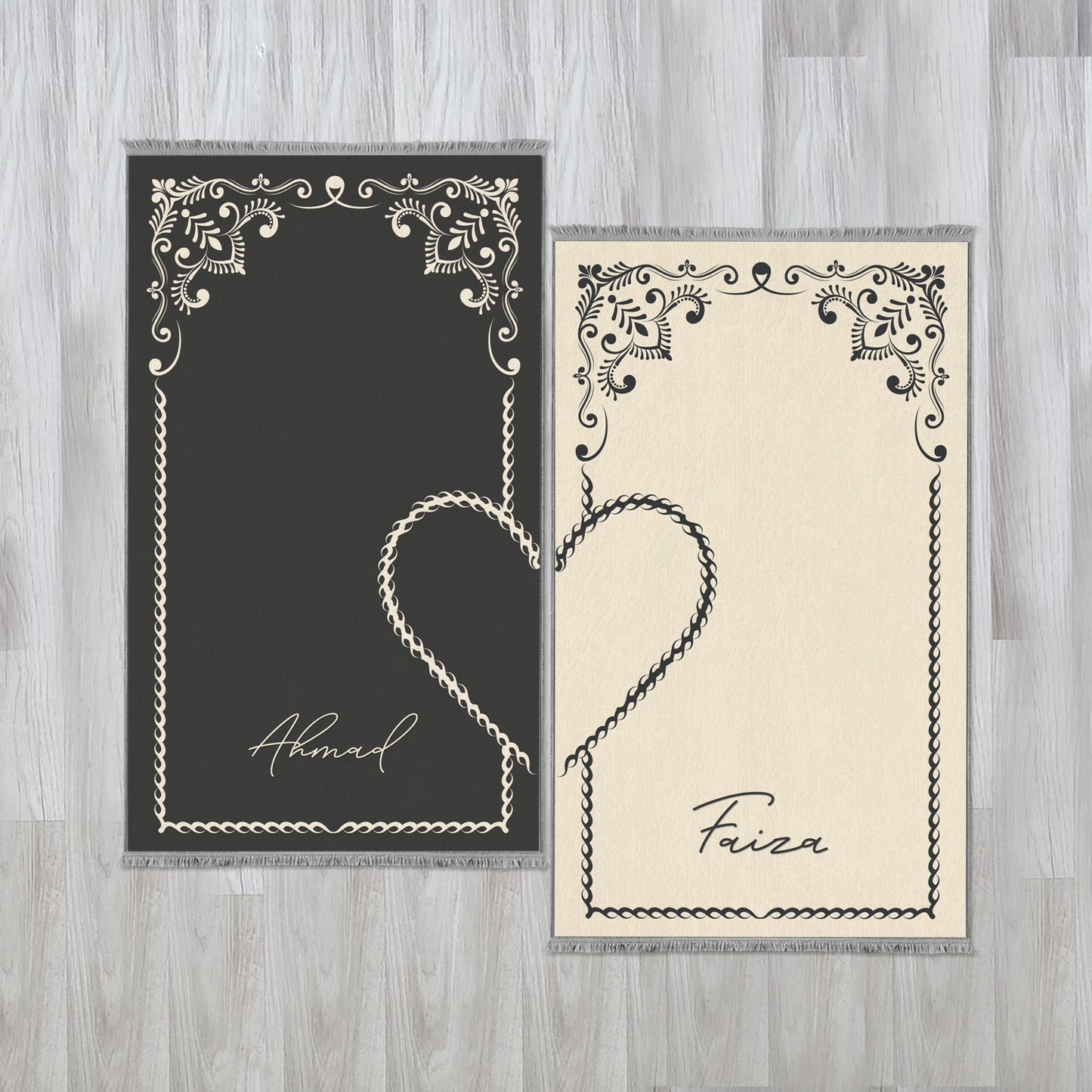 Modern Islamic Cushioned Customizable Couples Prayer Mats 702 (Set of 2)