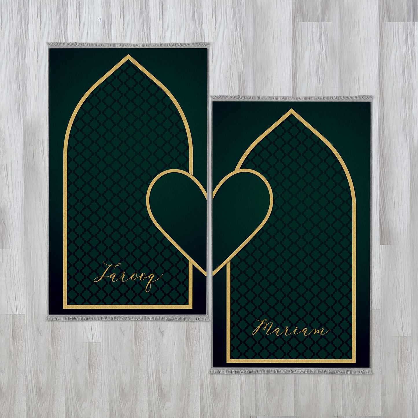 Modern Islamic Cushioned Customizable Couples Prayer Mats 706 (Set of 2)