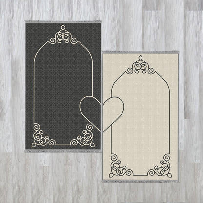 Personalized Couple Foam Padded 2 Prayer Mat Set, Dowry Janamaz Rug 705