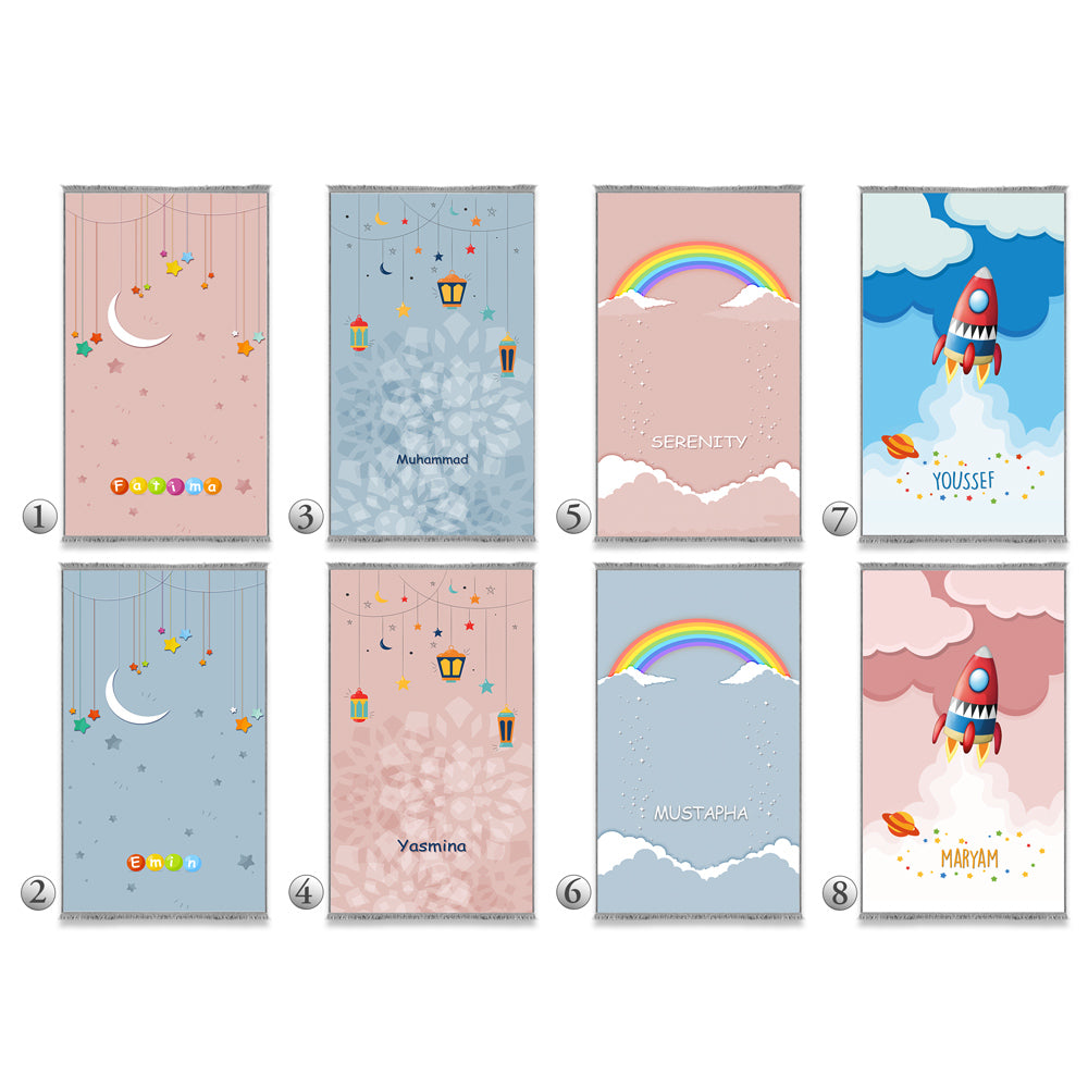 Kids Personalized Spaceship & Clouds Prayer Mat 416