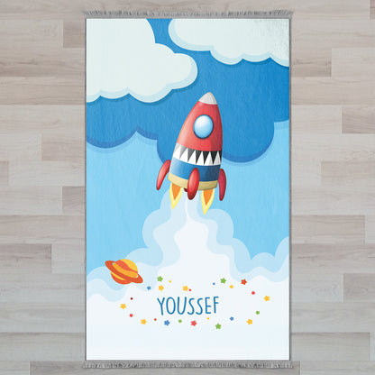 Kids Personalized Spaceship & Clouds Prayer Mat 416