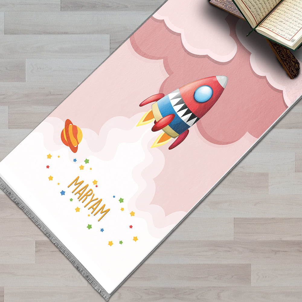 Kids Personalized Spaceship & Clouds Prayer Mat 416