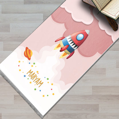 Kids Personalized Spaceship & Clouds Prayer Mat 416